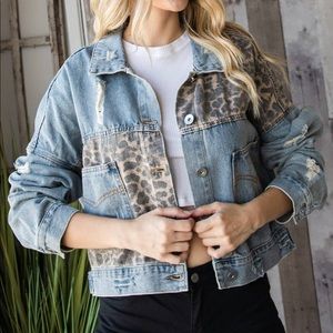Leopard contrast jean jacket